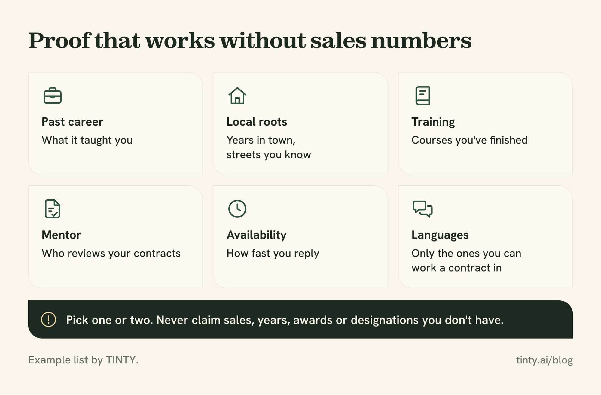 Six kinds of proof a new real estate agent can use in a bio without sales numbers