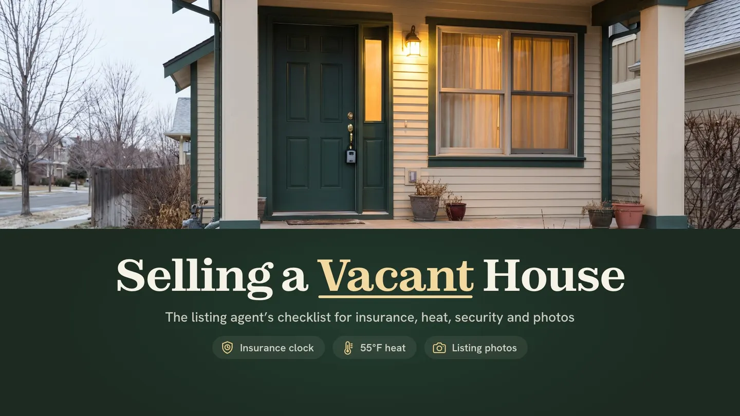 Selling a vacant house: the front door of an empty house in early winter with a lockbox on the handle